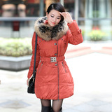 2013冬季新款正品雅鹿羽绒服 女式韩版修身中长款超大毛领外套女