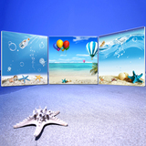 蓝色地中海沙滩风景贝壳海星装饰画 儿童房卧室床头无框墙壁挂画