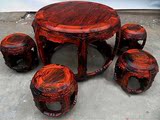 促销特价红木家具 老挝红酸枝交趾黄檀鼓桌凳7件套圆餐 实木餐桌