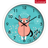 卡通可爱婴儿房挂钟创意圆形猫咪时钟幼儿园教室用圆静音电池钟表