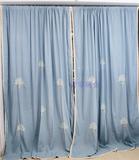 烟蓝色镂空花束 欧式地中海外贸 新款棉麻布窗帘