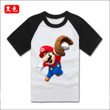 超级玛丽T恤Super Mario Bros纯棉短袖t恤儿童装马里奥衣服亲子装