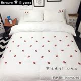 日式水洗棉绣花床上用品纯棉四件套榻榻米床笠1.8m床单式草莓刺绣