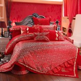 大红婚庆床品韩式玫瑰床单被套多件套绸缎结婚床上用品九件套包邮