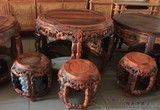 红木家具/红酸枝如意竹结鼓凳圆桌/茶台/餐台1米7件套鼓桌(半成品