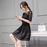 2016夏季新款品牌大码女装华哥弟情修身显瘦韩版中长款蕾丝连衣裙