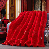 优等绣花毛毯被拉舍尔冬季双层加厚大红婚庆结婚双人盖绒毯包邮