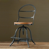 酒吧台椅铁艺高脚创意升降餐椅简约美式实木做旧靠背圆酒吧台凳子