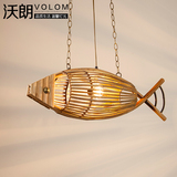 日式竹艺编织灯具 韩式东南亚田园卧室餐厅灯led竹灯创意鱼型吊灯