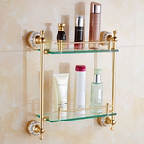 欧式太空铝土豪金色化妆品架浴室五金挂件单层玻璃带毛巾架置物架