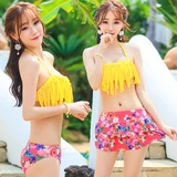 城海天韩版时尚潮流比基尼四件套性感泳衣女分体流苏泳装
