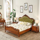 欧式床 美式乡村实木雕花双人床 新古典1.8米真皮婚床 卧室家具