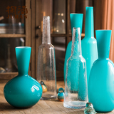 【掬涵】空蓝手工玻璃瓶艺术花器花瓶装饰瓶插花工艺品天球瓶北欧