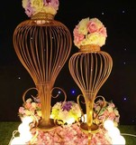 新款婚庆道具金色欧式主桌花架花器花铁艺架子花瓶摆设花器路引