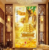 定制壁画一帆风顺金色彩雕玄关背景墙装饰画走廊过道背景墙纸墙布