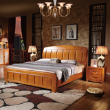 实木床 1.5米1.8米双人床 现代中式高箱储物床 高档橡木床 婚床