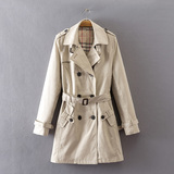 日本单 外贸原单女装时尚双排扣肩章修身中长款长袖风衣外套1221