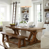 复古全实木餐桌椅组合长凳简约现代长方形饭桌子咖啡酒吧休闲餐桌