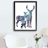 北欧风格创意动物麋鹿一家组合挂画现代简约客厅装饰画玄关卧室画
