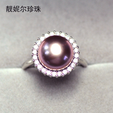 天然淡水珍珠戒指 艳彩色S925纯银 强光无瑕超大颗 珍珠戒子