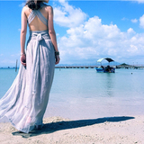 原创设计度假裙沙滩裙长裙 性感露背交叉波西米亚连衣裙裙子