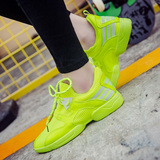 夏季女鞋跑步鞋网面运动鞋透气网鞋荧光色休闲鞋系带单鞋
