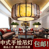 新古典中式手绘布艺吊灯现代中式仿羊皮灯笼餐厅卧室客厅工程灯具