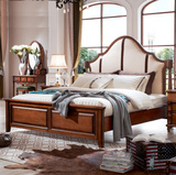 全实木美式床 布艺真皮软包双人床 欧式床 1.8米婚床