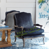现货美式乡村客厅单人沙发复古做旧实木休闲椅靠背包藤布艺接待椅
