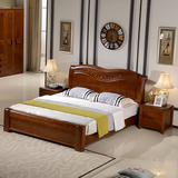 实木1.8米双人床高箱储物床现代简约中式榆木床婚床卧室家具包邮