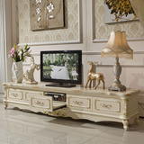 电视柜欧式大理石电视柜茶几组合套装 法式实木电视机柜地柜白色