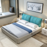 布艺床双人床布床可拆洗婚床储物软床 时尚简约小户型软包床1.8米