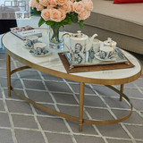 新古典金色不锈钢茶几 时尚创意大理石后现代椭圆形茶几 金属家具