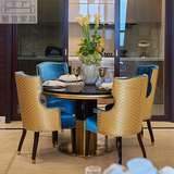 新古典不锈钢香槟金色圆形餐桌椅组合 现代简约样板房餐厅圆饭桌