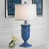 美式乡村宜家创意复古蓝色原木台灯实木艺术床头卧室客厅工程台灯