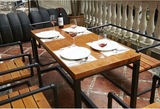 促销欧美式复古铁艺餐桌椅组合餐厅饭店户外酒吧实木快餐桌椅家具