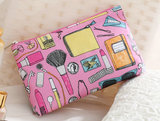 Lucy外贸包 美单玫粉色个性涂鸦彩妆图案化妆包手拿收纳包包中包