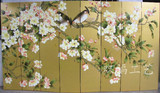 折叠实木仿古日式花鸟屏风隔断玄关 客厅酒店移动折屏手绘樱花图
