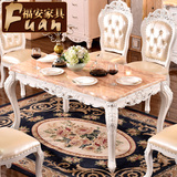 大理石餐桌椅组合欧式长方形6人座饭桌白色实木雕花桌子新款包邮