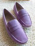 豆豆鞋 女单鞋 真皮平底平跟鞋 欧美休闲 磨砂羊皮圆头浅紫色