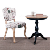 美式新古典印花拉扣餐椅 欧式实木圆形小茶几 法式书椅梳妆椅定制