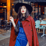 AUDREY WANG原创设计 2016秋装新品 欧美红色A摆中短款风衣外套女