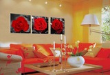 无框画挂钟表客厅装饰画卧室抽象艺术壁画黑白红玫瑰花卉三联