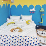 水洗棉卡通猴刺绣床上用品儿童亲子全棉四件套1.8m床送香蕉抱枕