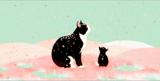 乌云盖雪黑猫樱花日式壁画挂画装饰画无框画6030尺寸两幅九折包邮