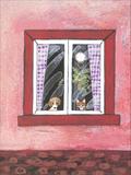 日本山猫堂窗户小猫小狗挂画壁画无框装饰画4030尺寸两幅九折包邮