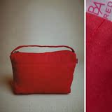 外贸出口 复古红夹棉绗缝手包 收纳包化妆包大号手拿包