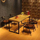 美式复古铁艺实木餐桌户外休闲咖啡桌椅酒店餐厅做旧桌椅组合定制