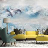 3d立体卡通海底世界主题大型壁画海豚海洋儿童房卧室背景墙纸壁纸