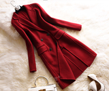 2016年女装秋冬装新款 经典优雅 高档显瘦红色双面羊绒大衣外套
